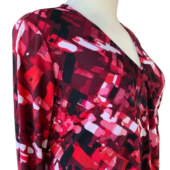 Liz Lange Maternity Long Sleeves Jersey Wrap Dress Size XL Red Black Abstract - Picture 9 of 16